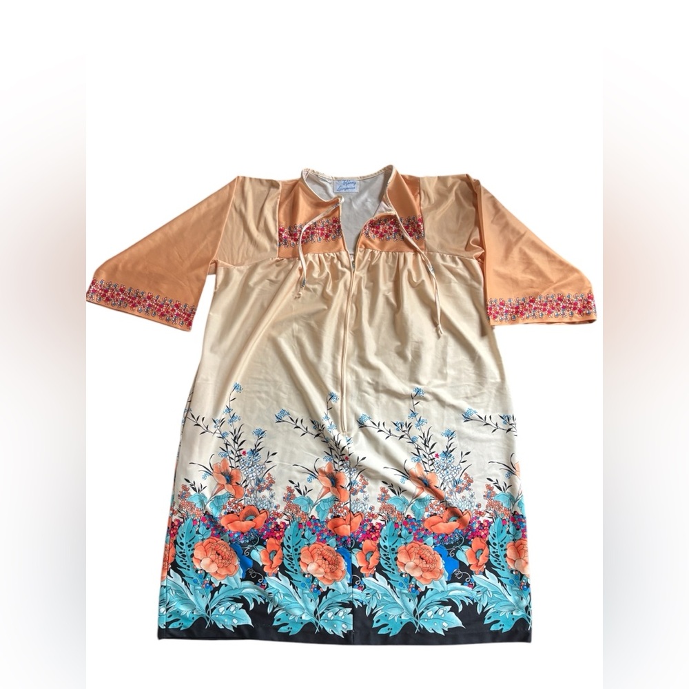 Vintage Tiffany Loungewear Tropical Muumuu House Coat Nightgown Zippered Granny